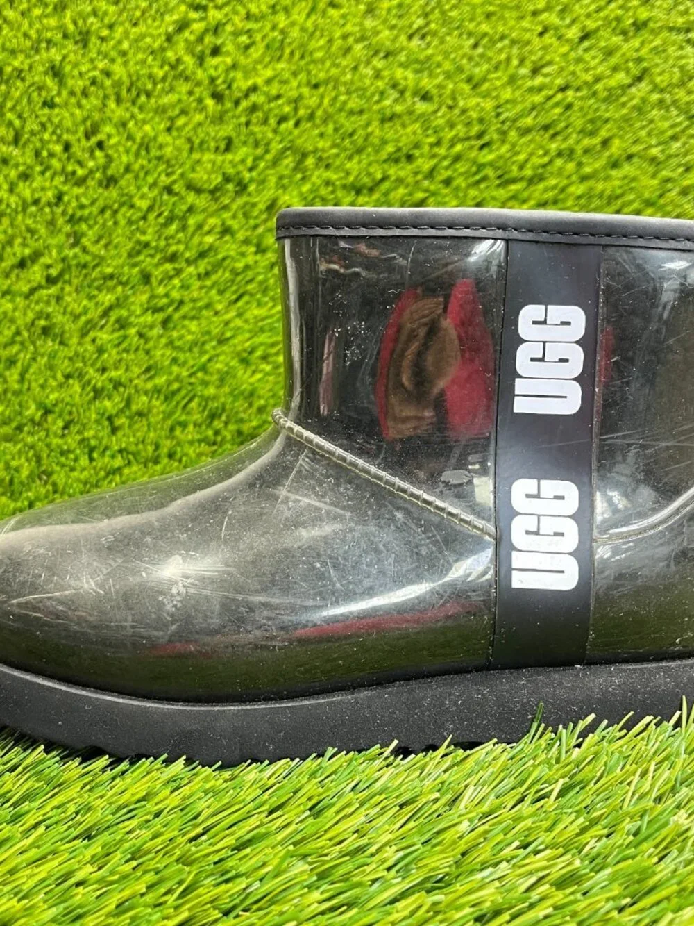 UGG Classic Clear Mini II Girls Size 5Y Black Casual Waterproof Ankle Rain Boots